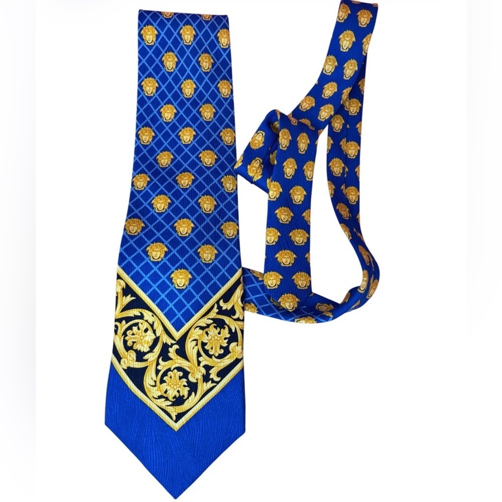 Versace Royal Blue and Gold Medusa Tie